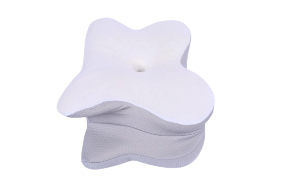 Orthopaedic memory foam pillow with central dip for enhanced neck support and spinal alignment.